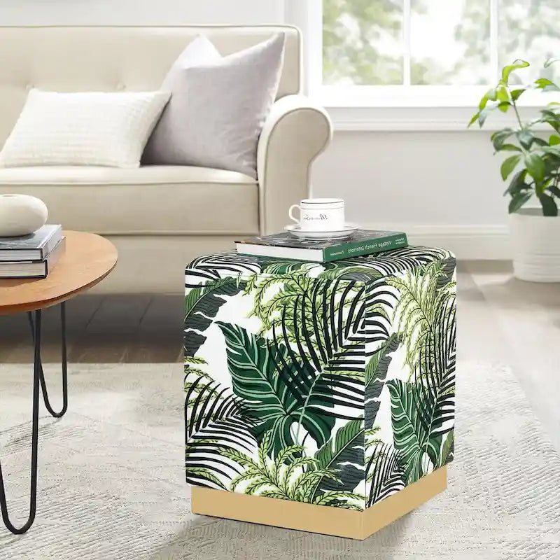 Square Velvet Ottoman Upholstered Stool Vanity Gold Plating Base