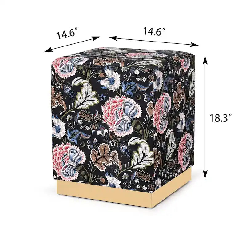Square Velvet Ottoman Upholstered Stool Vanity Gold Plating Base