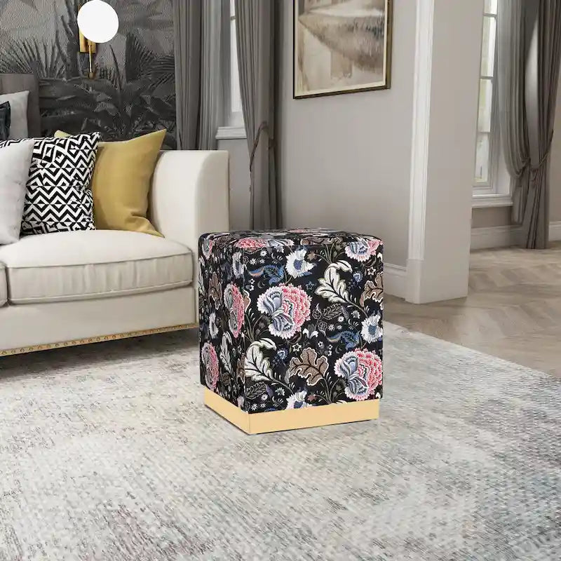 Square Velvet Ottoman Upholstered Stool Vanity Gold Plating Base