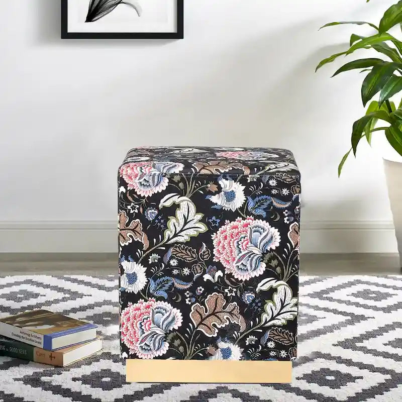 Square Velvet Ottoman Upholstered Stool Vanity Gold Plating Base
