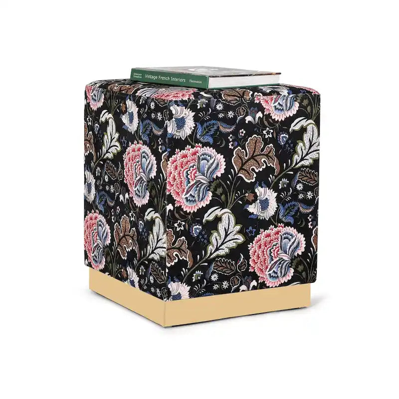 Square Velvet Ottoman Upholstered Stool Vanity Gold Plating Base