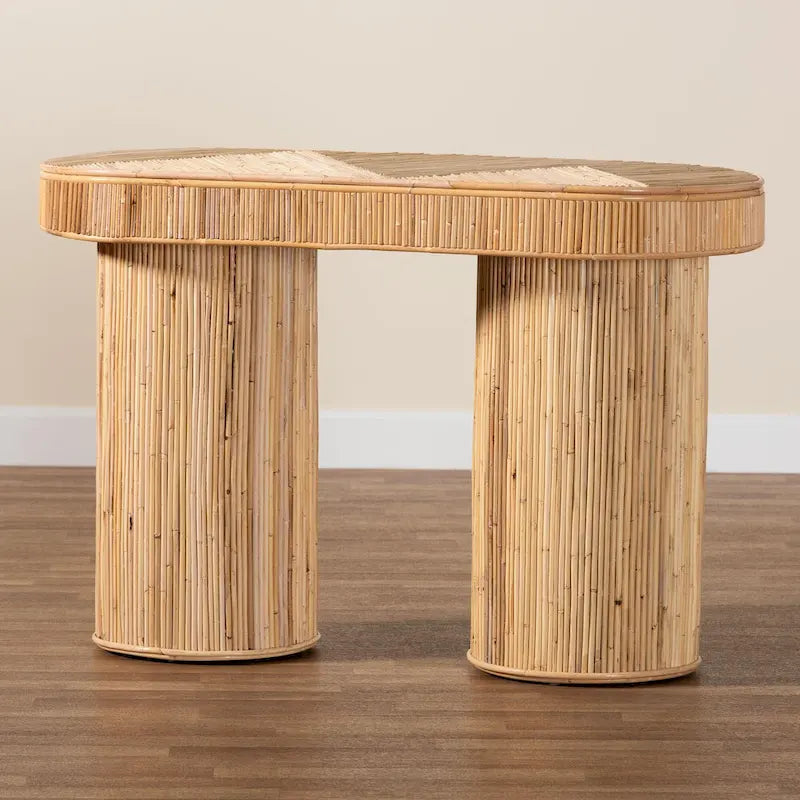 Iryna Modern Bohemian Natural Rattan Console Table