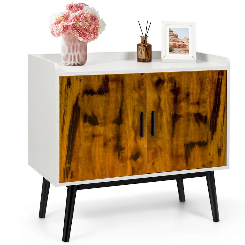 Sideboard Buffet Storage Cabinet w/2 Door Metal Legs Accent - 32 x 15 x 29 (L x W x H)