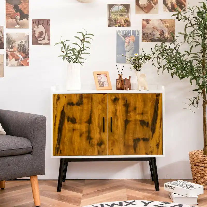 Sideboard Buffet Storage Cabinet w/2 Door Metal Legs Accent - 32 x 15 x 29 (L x W x H)