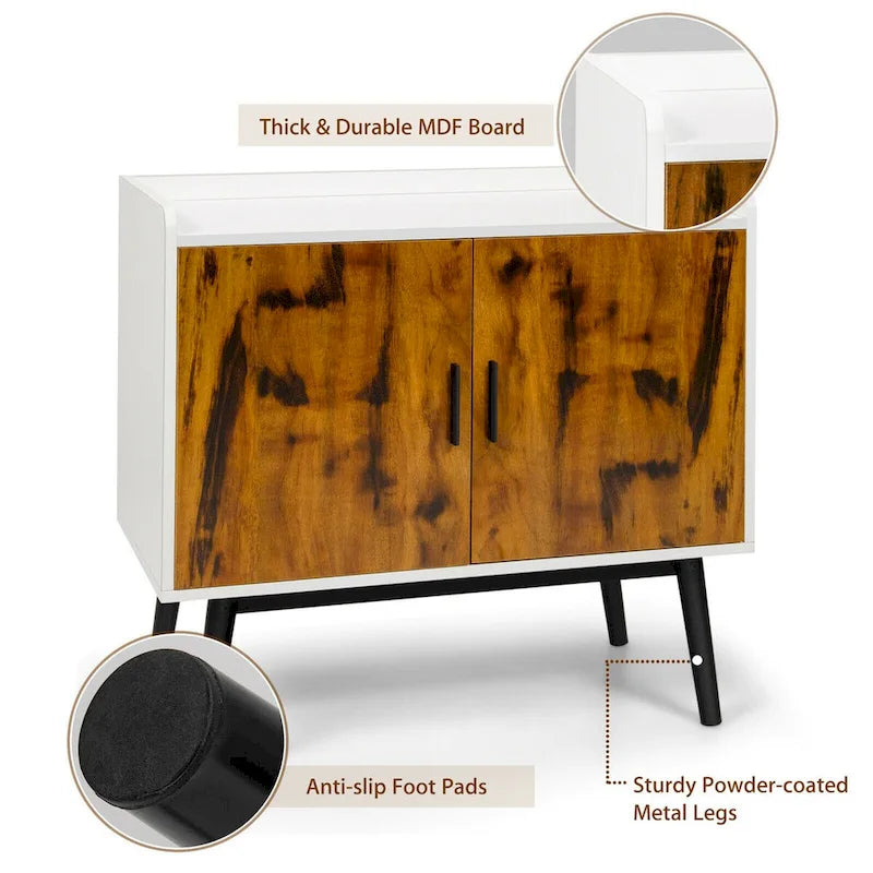 Sideboard Buffet Storage Cabinet w/2 Door Metal Legs Accent - 32 x 15 x 29 (L x W x H)