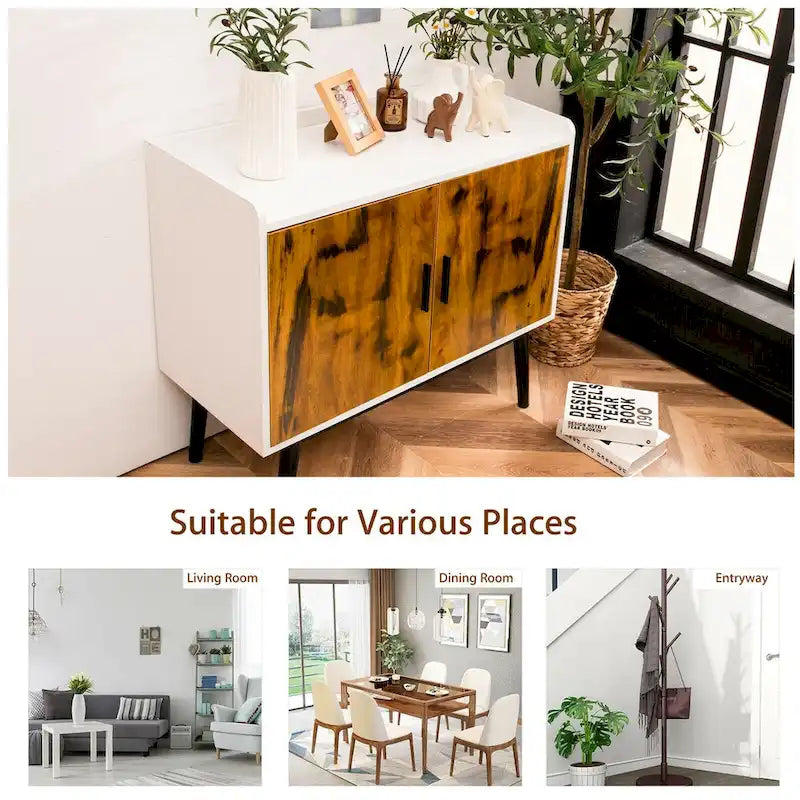 Sideboard Buffet Storage Cabinet w/2 Door Metal Legs Accent - 32 x 15 x 29 (L x W x H)