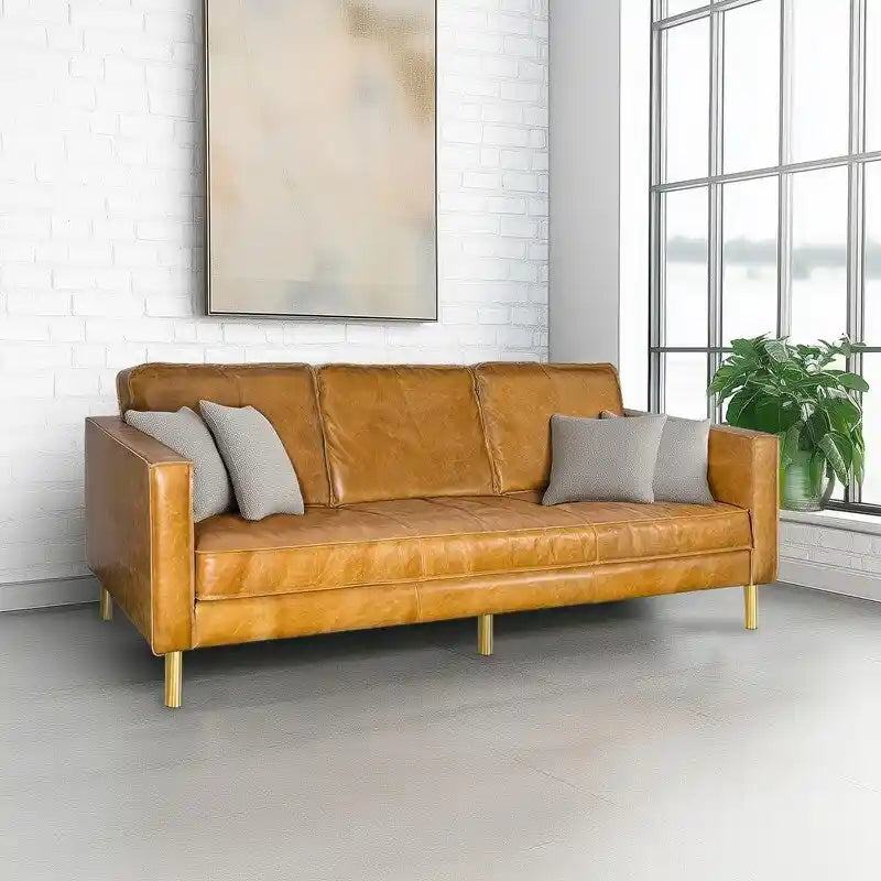 Natural Luxury Leather Minimalist Sofa - 78.8W x 35.5D x 33.5H