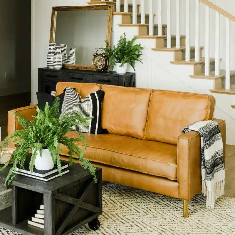 Natural Luxury Leather Minimalist Sofa - 78.8W x 35.5D x 33.5H