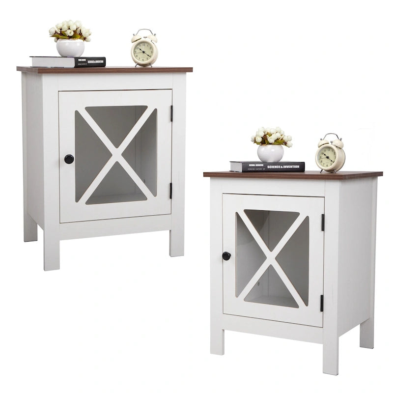 Set of 2 Industrial Nightstand Bedside End Table with Door