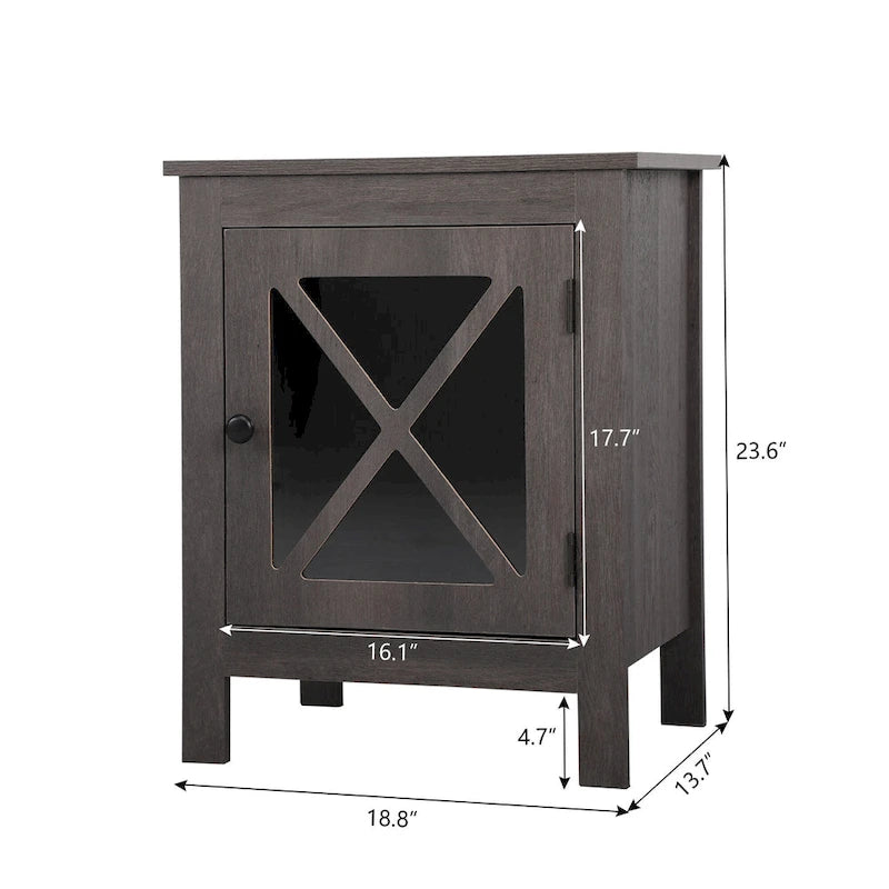 Set of 2 Industrial Nightstand Bedside End Table with Door