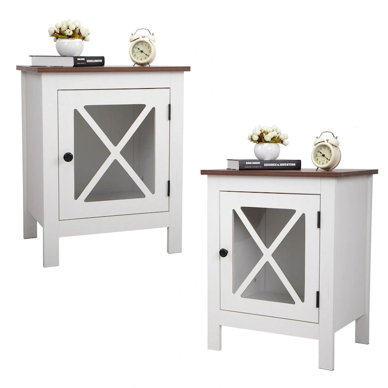 Set of 2 Industrial Nightstand Bedside End Table with Door