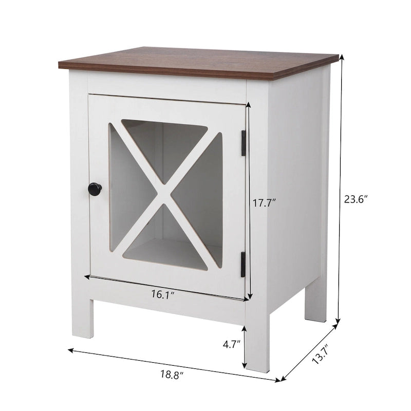 Set of 2 Industrial Nightstand Bedside End Table with Door