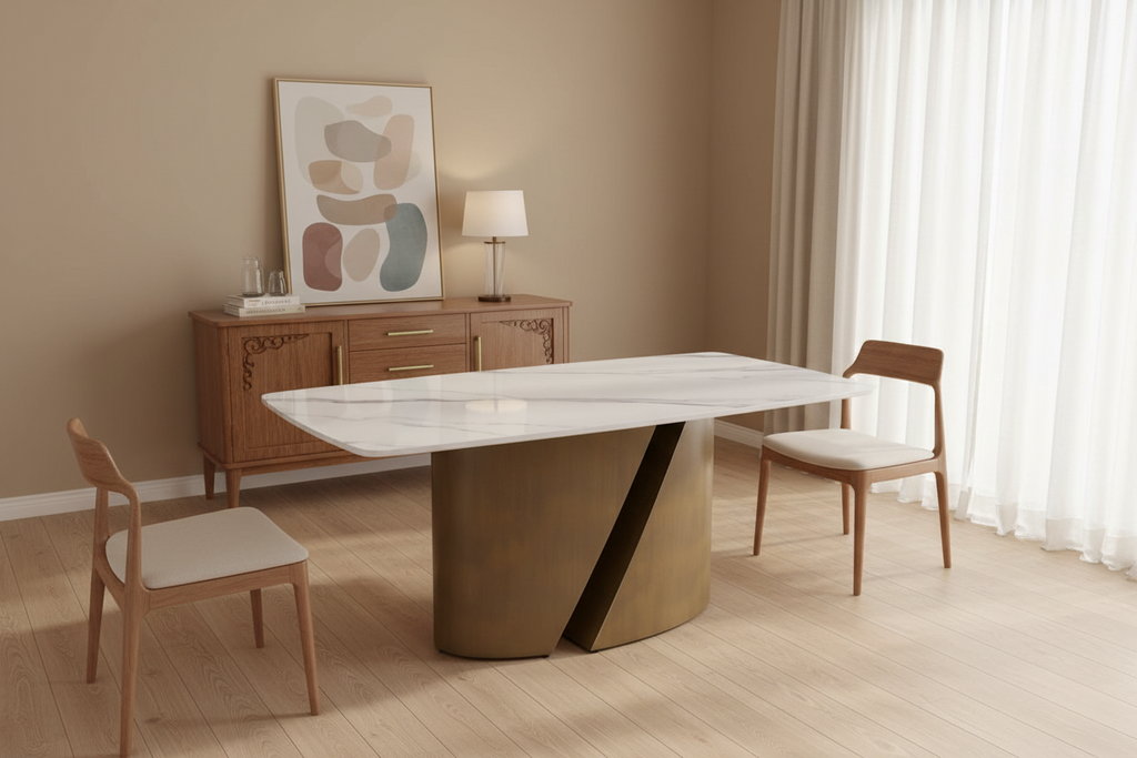 Modern Kitchen Table Marble Sintered Stone Table Top with Metal Gold Finish Legs