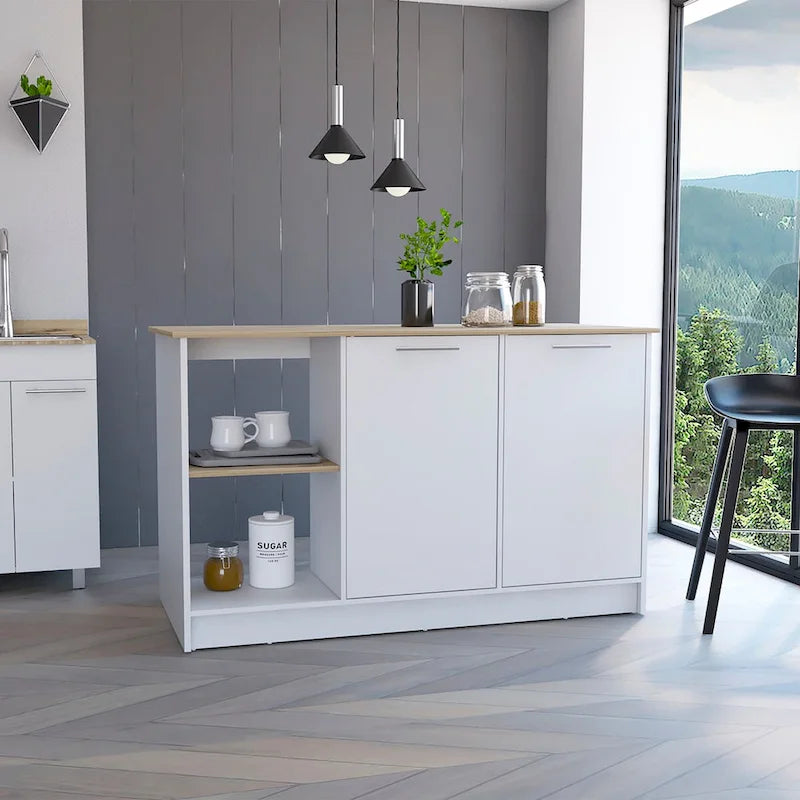 Kitchen Island for Dining Room, Kitchen, White / Light Oak