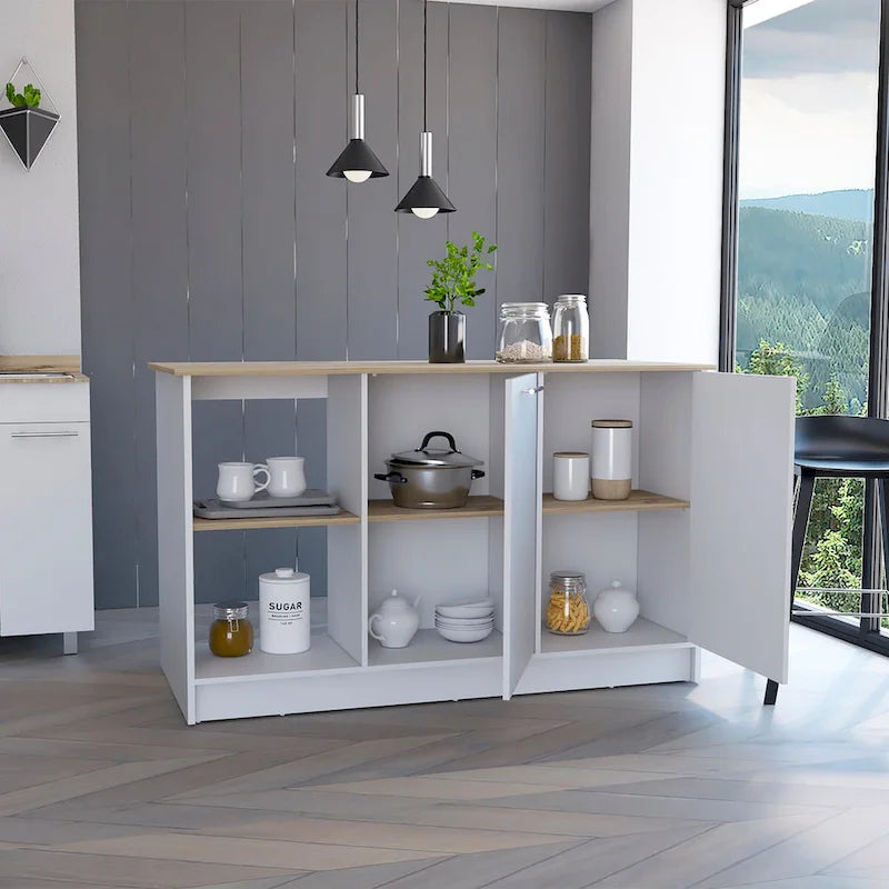 Kitchen Island for Dining Room, Kitchen, White / Light Oak