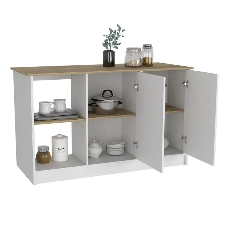 Kitchen Island for Dining Room, Kitchen, White / Light Oak