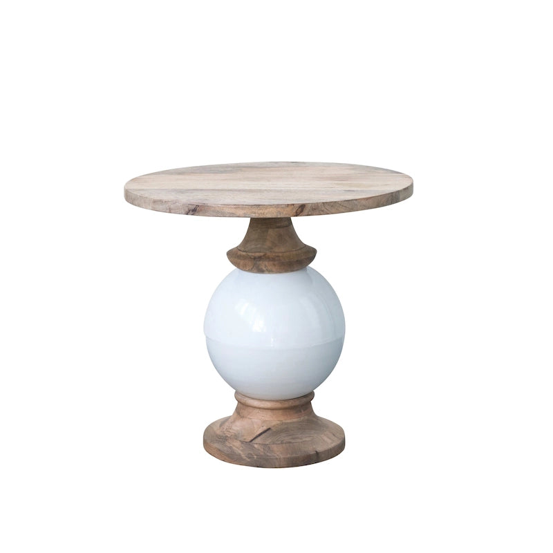 Round Mango Wood and Metal Pedestal Table