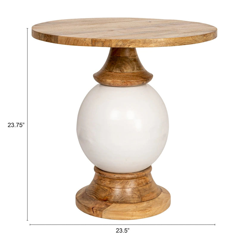 Round Mango Wood and Metal Pedestal Table