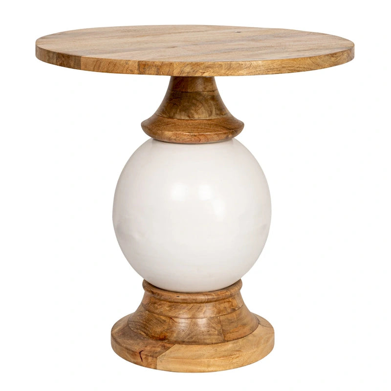 Round Mango Wood and Metal Pedestal Table