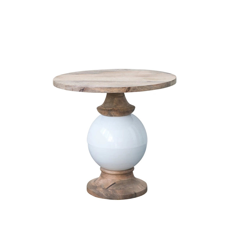 Round Mango Wood and Metal Pedestal Table