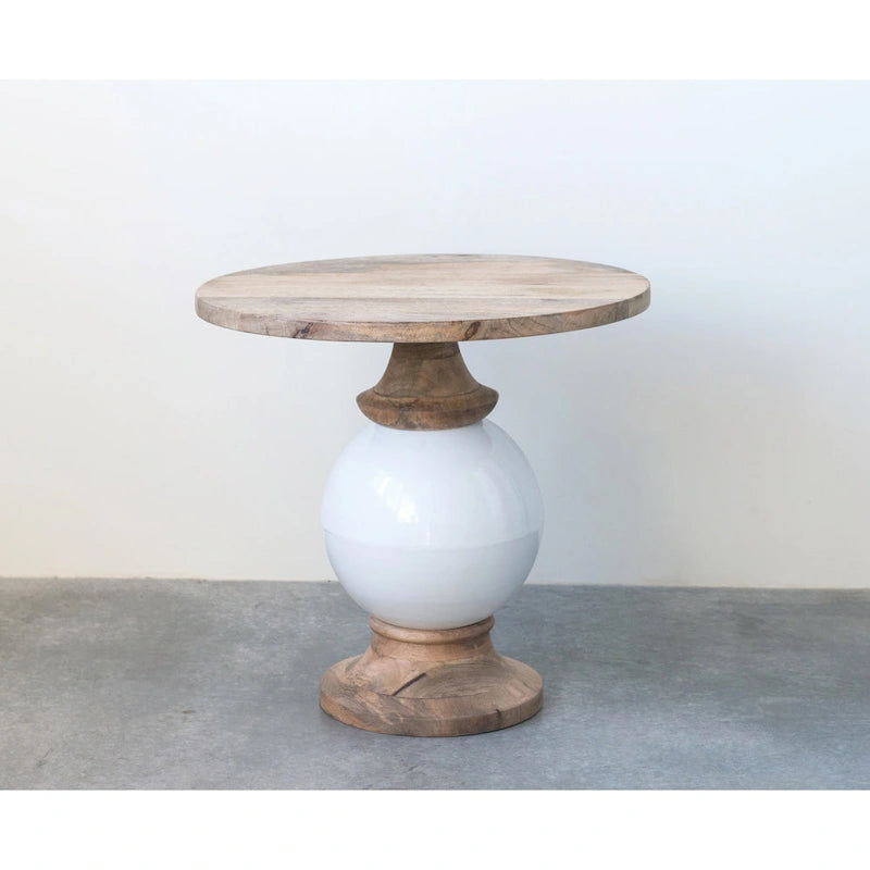 Round Mango Wood and Metal Pedestal Table