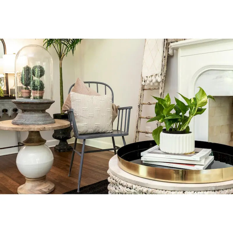 Round Mango Wood and Metal Pedestal Table