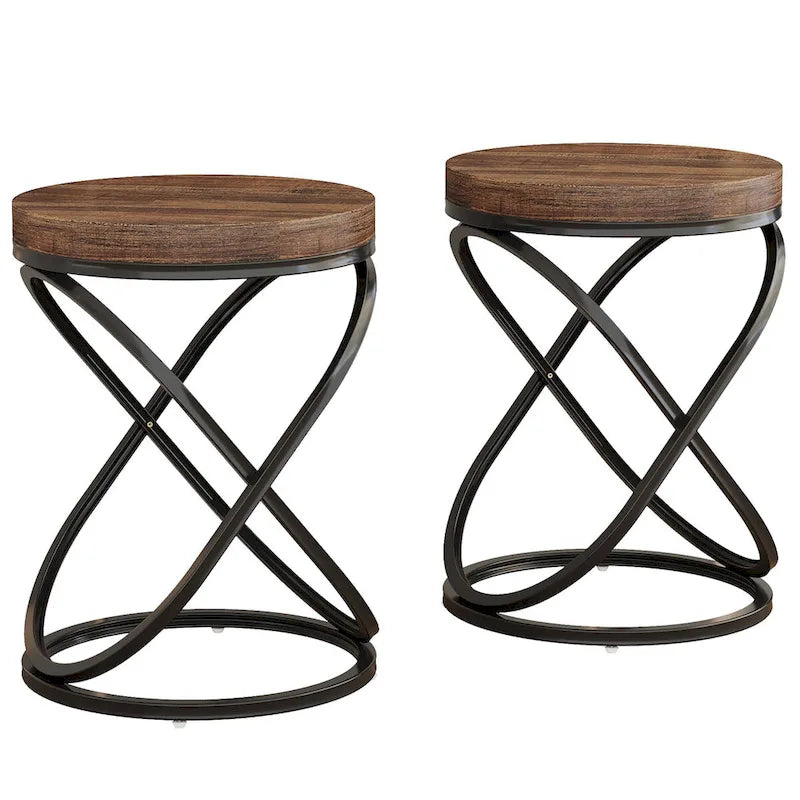 Round End Side Table with Metal Frame for Living RoomSet of 2) - 2PCS