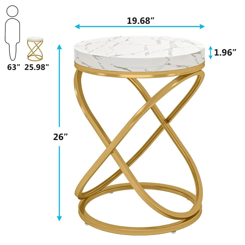 Round End Side Table with Metal Frame for Living RoomSet of 2) - 2PCS