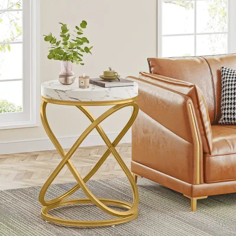 Round End Side Table with Metal Frame for Living RoomSet of 2) - 2PCS