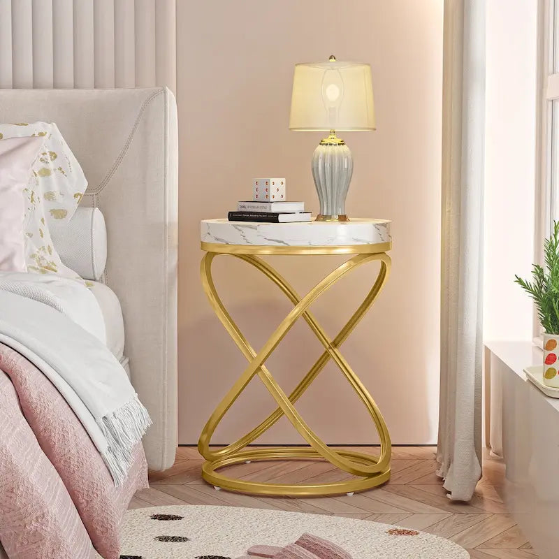 Round End Side Table with Metal Frame for Living RoomSet of 2) - 2PCS