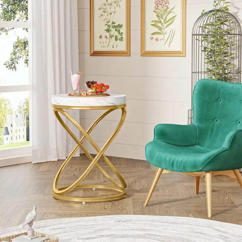 Round End Side Table with Metal Frame for Living RoomSet of 2) - 2PCS