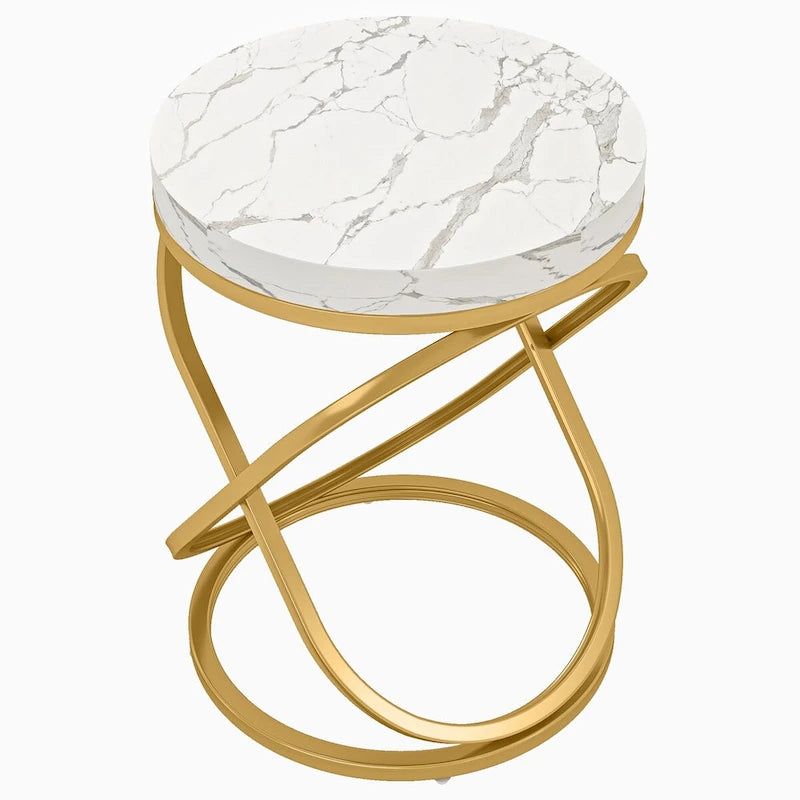 Round End Side Table with Metal Frame for Living RoomSet of 2) - 2PCS