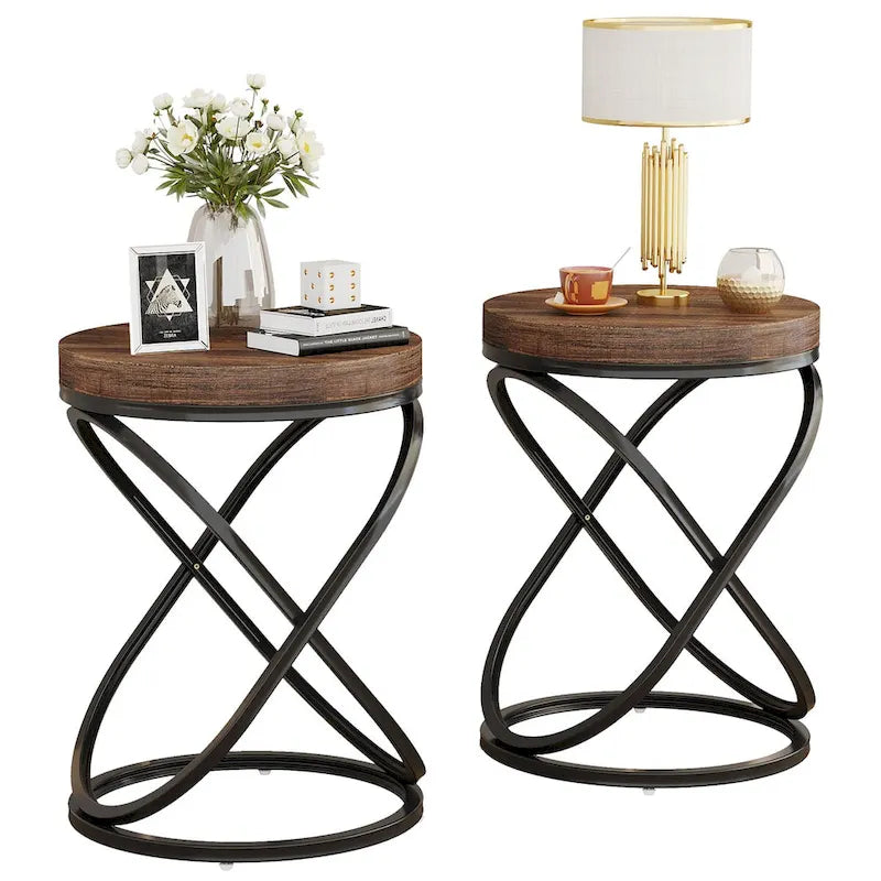 Round End Side Table with Metal Frame for Living RoomSet of 2) - 2PCS