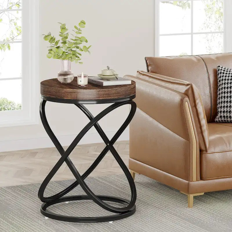 Round End Side Table with Metal Frame for Living RoomSet of 2) - 2PCS