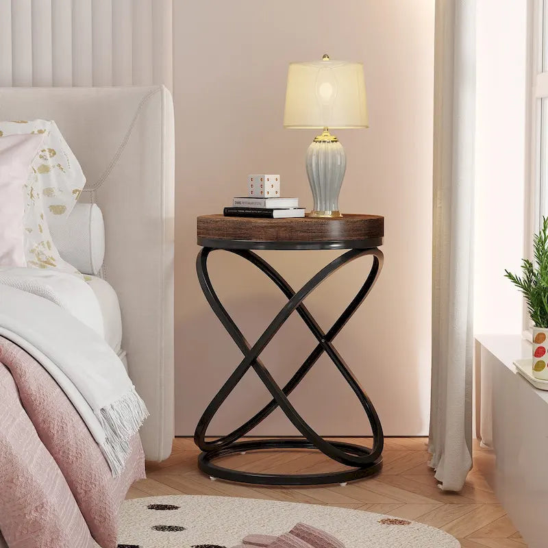 Round End Side Table with Metal Frame for Living RoomSet of 2) - 2PCS