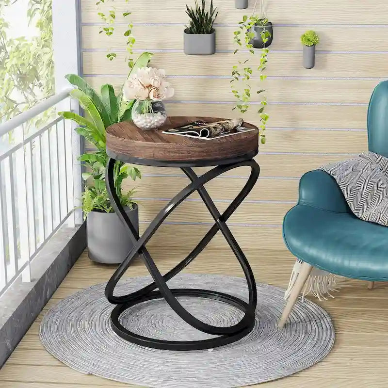 Round End Side Table with Metal Frame for Living RoomSet of 2) - 2PCS