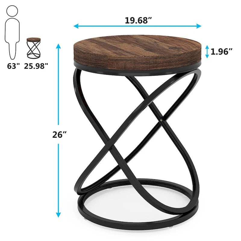 Round End Side Table with Metal Frame for Living RoomSet of 2) - 2PCS