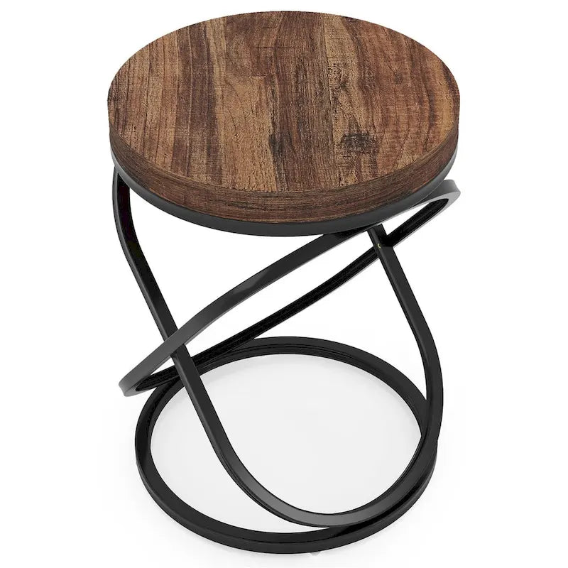 Round End Side Table with Metal Frame for Living RoomSet of 2) - 2PCS