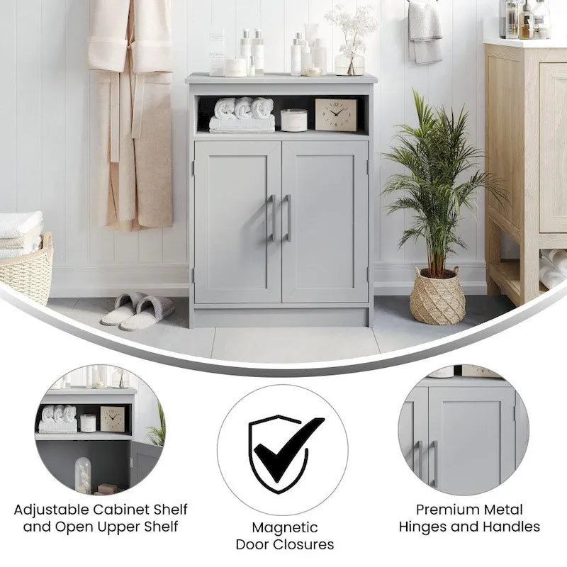 Modern Bathroom Storage Cabinet with Magnetic Close Doors and Shelves