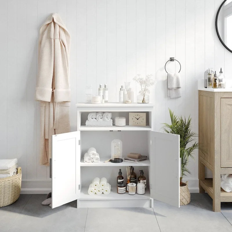 Modern Bathroom Storage Cabinet with Magnetic Close Doors and Shelves